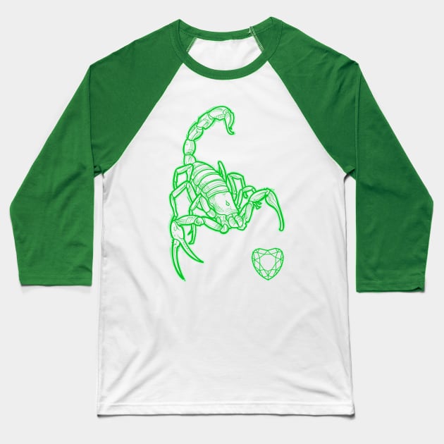 Green scorpion with heart gem Baseball T-Shirt by weilertsen